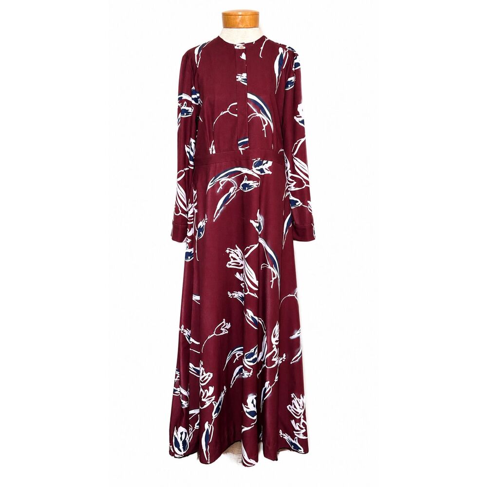 AnnaHHariri Maxi Dress Burgundy Floral Long Sleeve Modest Turkey XL